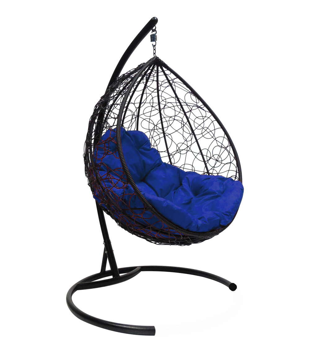 Подвесное кресло M-group капля с ротангом чёрное синяя подушка
