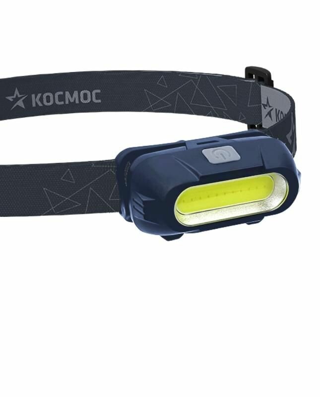 фото Фонарь аккумуляторный налобный 3Вт COB LED съемный Li-ion 18650 800мА.ч корпус ABS-пластик USB-шнур type C регулируемый эласт. ремешок космос KOC514L