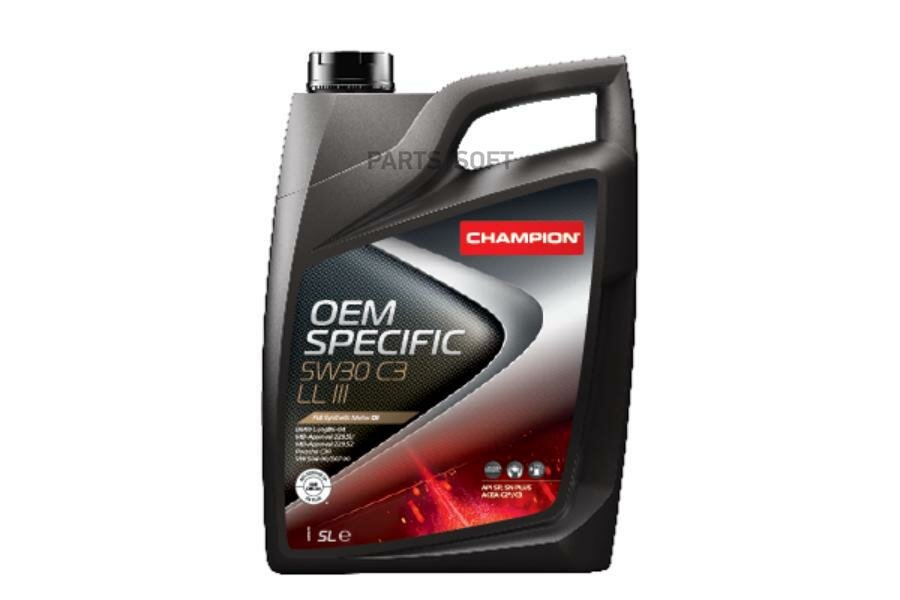 CHAMPION OIL 1048184 5L CHAMPION OEM SPECIFIC 5W30 C3 LL III BMW LL-04 MB 229.52 PORSCHE C30 VW 504.00/507.00 ACEA C3 API