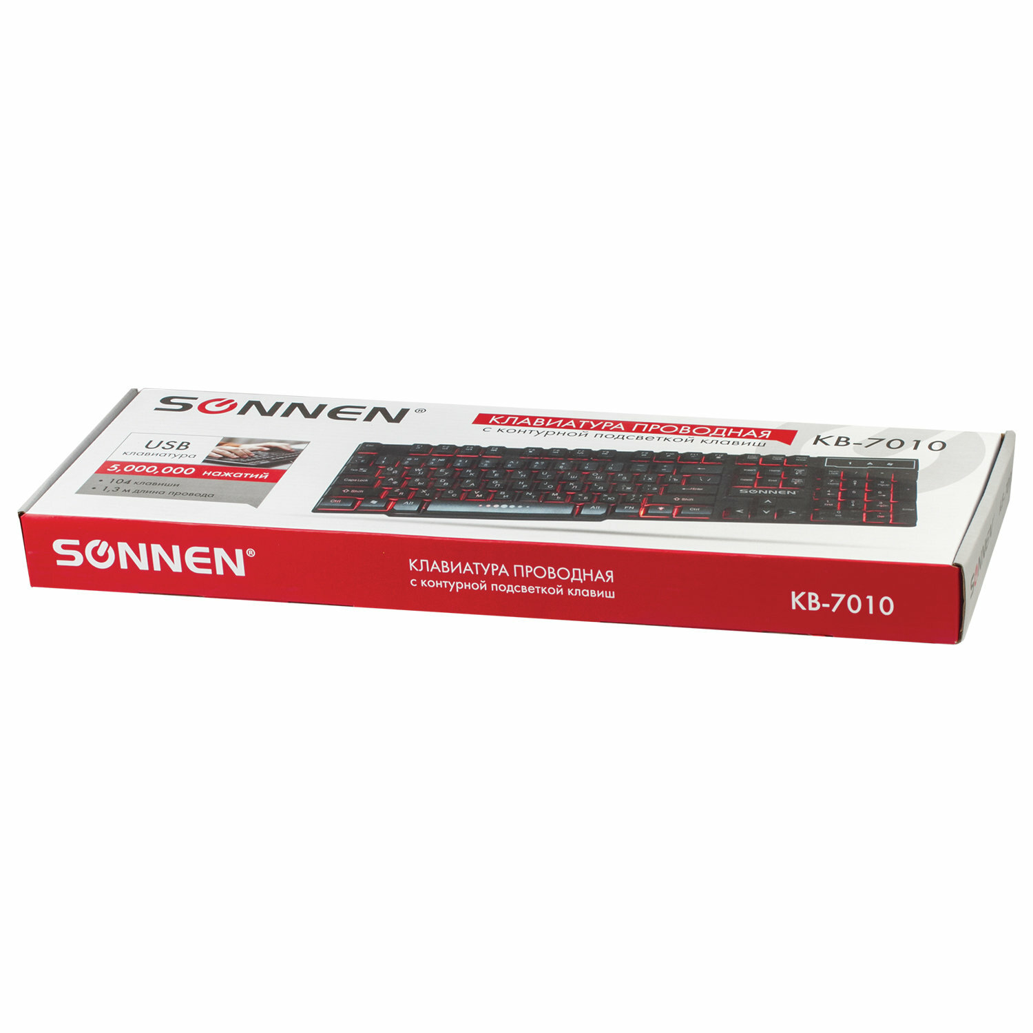 Клавиатура проводная Sonnen KB-7010USB 104 клавиши LED подсветка черная - фото №8