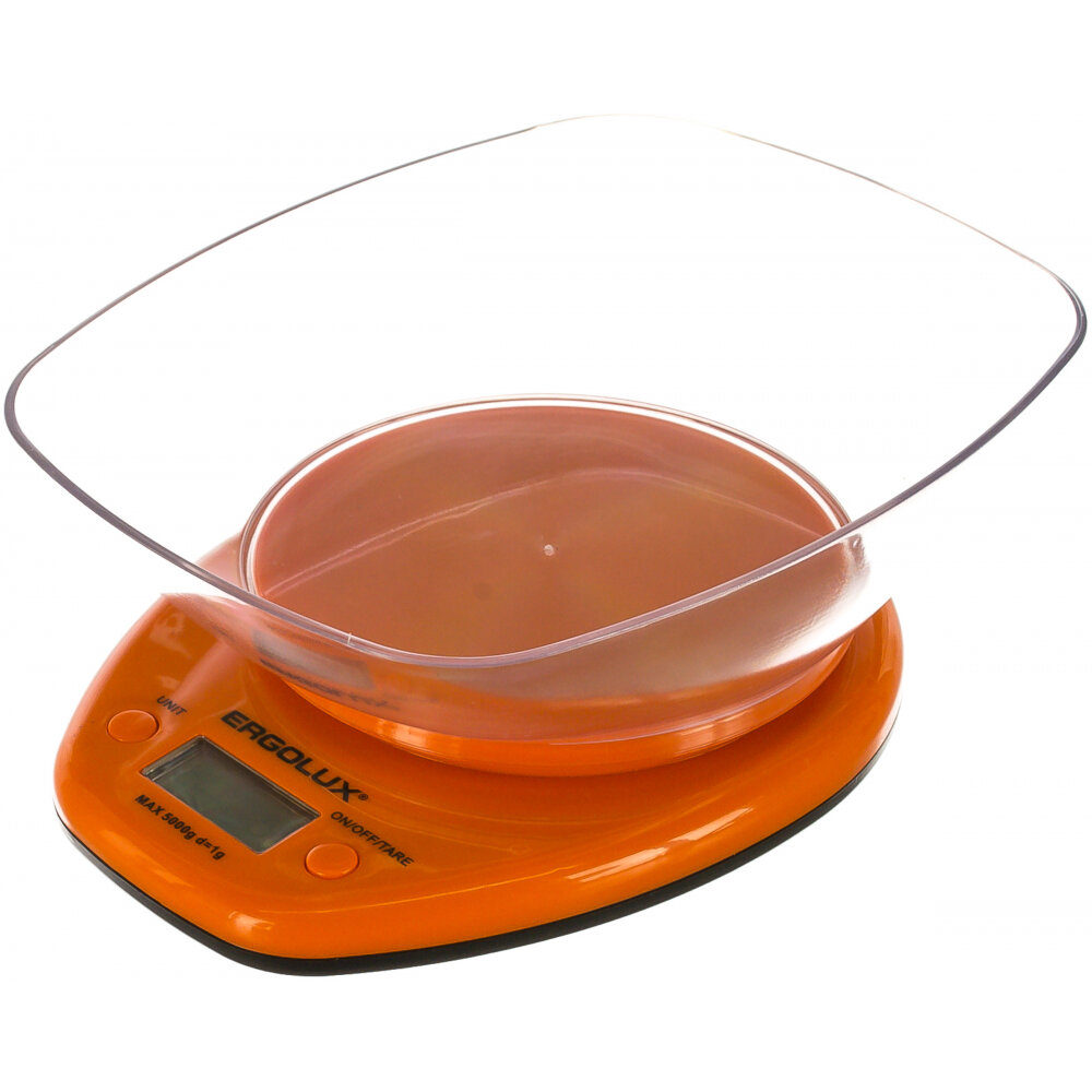 ERGOLUX ELX-SK04-C11 оранжевые весы кухонные до 5 кг со съемной чашей 13606