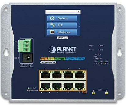 PLANET IP30, IPv6/IPv4, L2+ 8-Port 10/100/1000T 802.3at PoE + 2-Port 1G/2.5G SFP Wall-mount Managed Switch with LCD touch screen (-20~70 degrees C, du