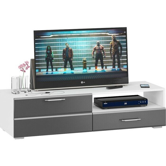 фото Тумба под ТВ СВК Ларго 1,4 белый/графитово-серый глянец (1023618)