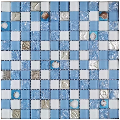 Мозаика стеклянная с натуральными раковинами в средиземноморском стиле (голубой К2305) - фотография № 1