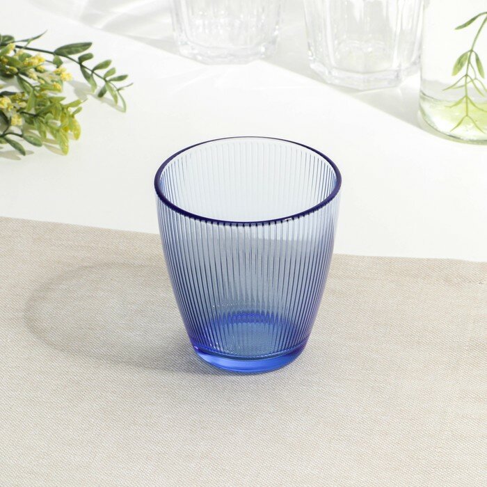фото Стакан низкий стеклянный «Концепто Страйпи», 250 мл, цвет синий