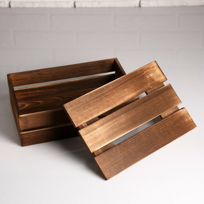 Ящик деревянный 30×20×10 см подарочный с реечной крышкой, брашированный - фотография № 2