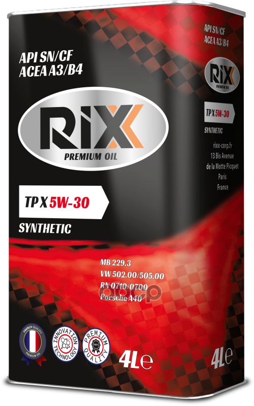 RIXX Синтетическое Моторное Масло Rixx Tp X 5w-30 Sn/Cf A3/B4 4 Л