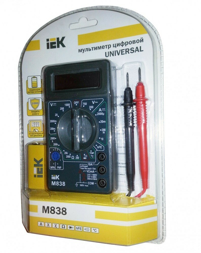 IEK Мультиметр цифровой Universal M838 TMD-2S-838 (50 шт.)