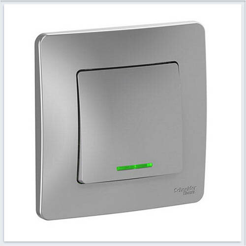 Schneider Electric Blanca Алюминий Выключатель 1-клавишный с подсветкой, 10А, 250B
