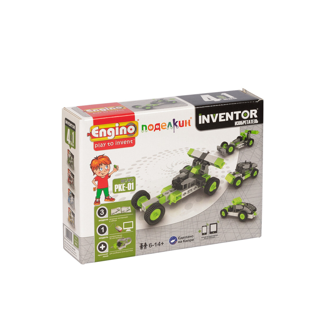 фото Поделкин & Engino PKE-01 Конструктор пластиковый Автомобили/4 модели 50 элемент.