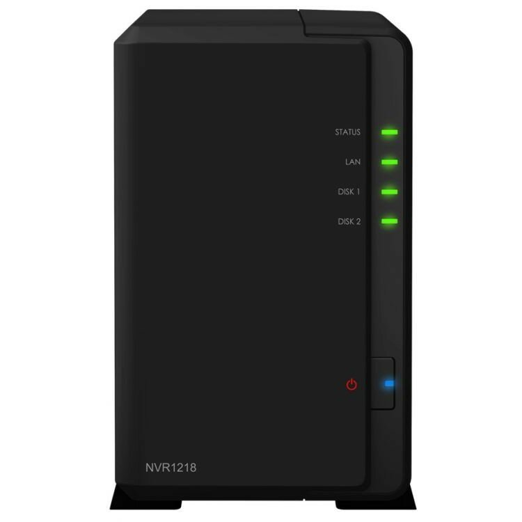 Synology NVR1218 Сетевое хранилище PC-Less Surveillance Solution, HDMI 1080p, RAID0,1,5,6 up to 2HDDs SATA 3,5" up to 7 with DX517 1x USB 3.0, 2x USB2.0 1xCOM 4 IP cam up to 12 1xGigabit LAN 3YW