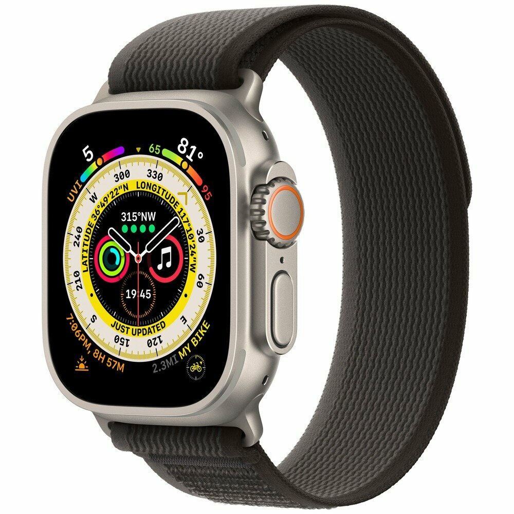 Apple Watch Ultra 49 мм Titanium, M/L плетёный ремешок, чёрный/серый