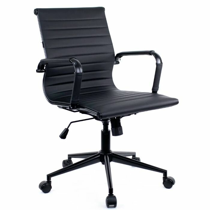 Эргономичное компьютерное кресло Everprof Leo Black T, регулировка высоты газлифт, механизм качания топган / ортопедическое кресло для дома и офиса / обивка экокожа крестовина металл, цвет: черный