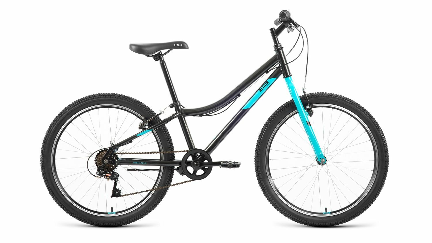 Велосипед ALTAIR MTB HT 1.0 24" (2022) (Велосипед ALTAIR MTB HT 24 1.0 (24" 6 ск. рост. 12") 2022, черный/голубой, RBK22AL24089)