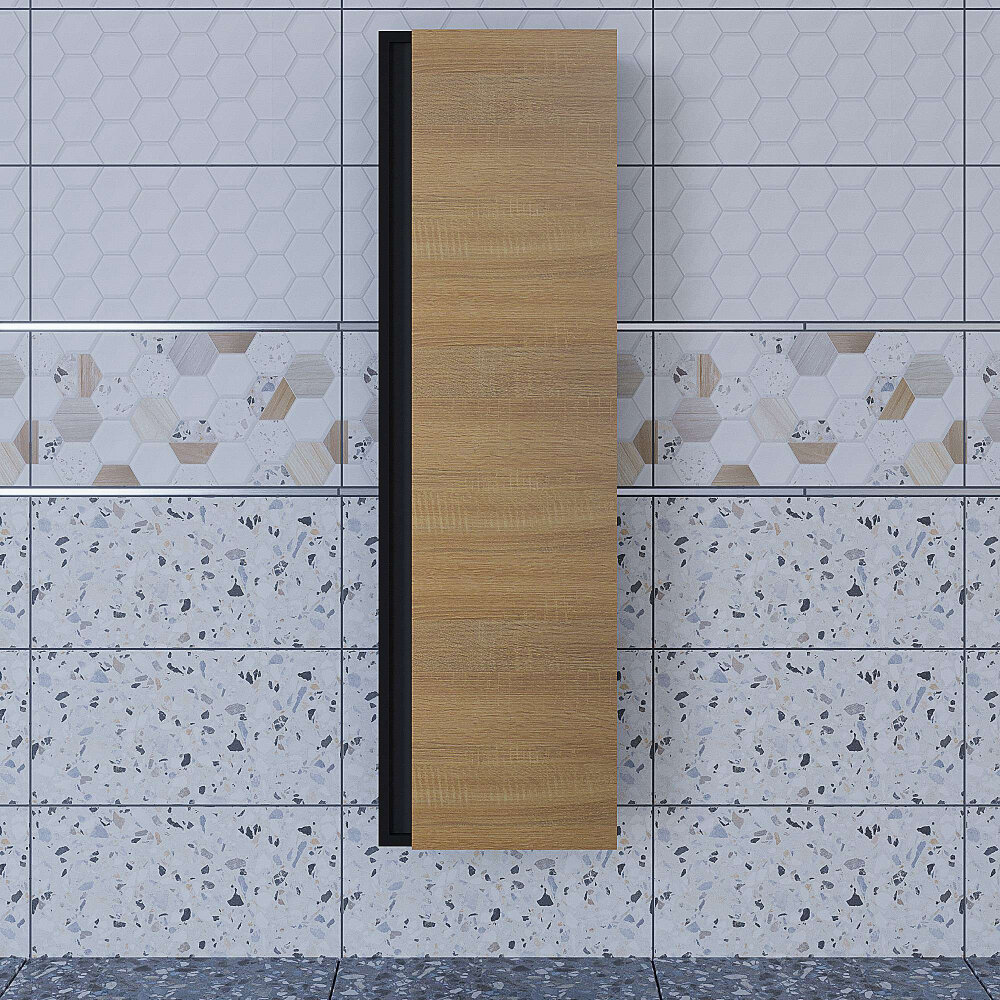 Шкаф-пенал для ванной комнаты Uperwood Barsa 35*30*120 см подвесной черный/дуб сонома