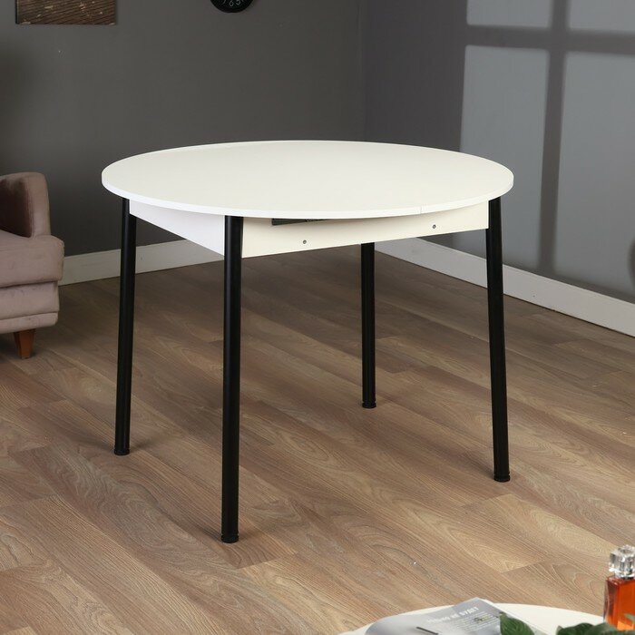 фото Стол круглый раскладной Цент, 1000(1300)х1000х750, Белый матовый