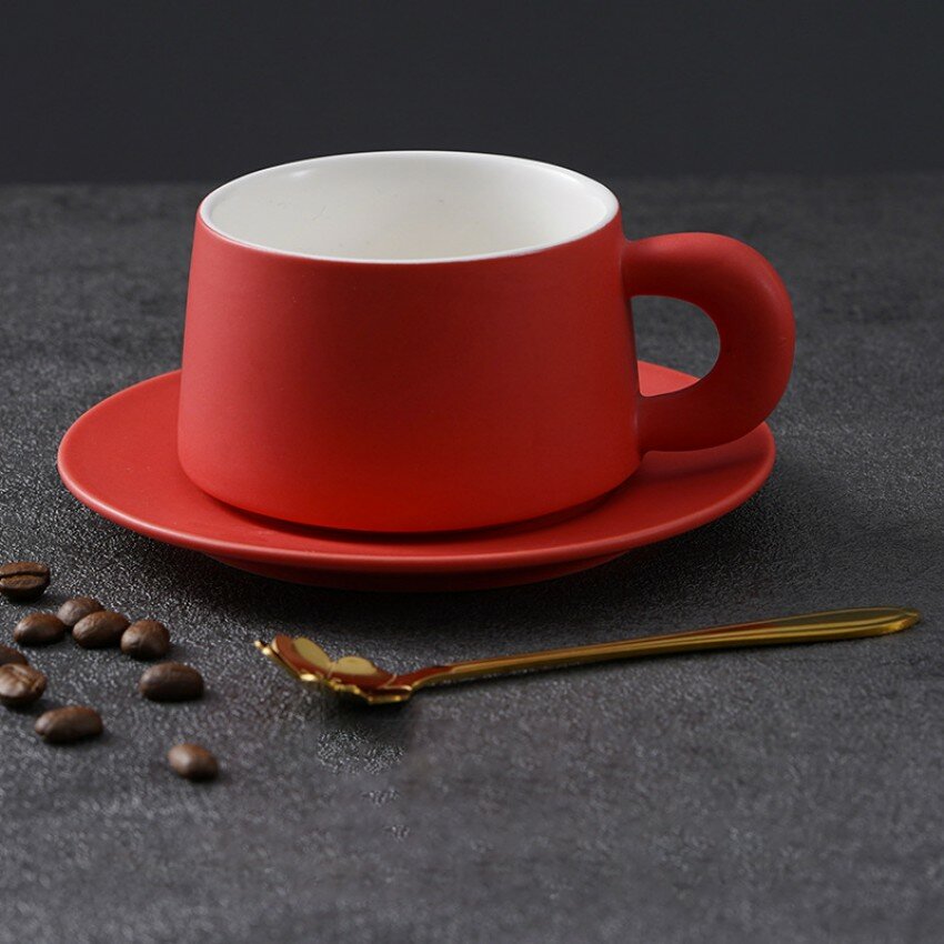 фото Набор кружка с блюдцем и ложкой MaxxMalus, цвет красный