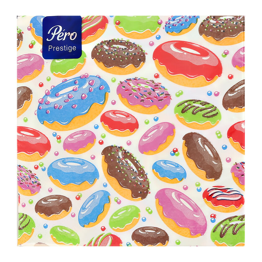 Салфетки бумажные `PERO` PRESTIGE трехслойные Сладкие пончики 20 шт - фотография № 3