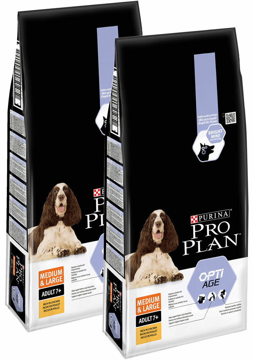 Сухой корм PRO PLAN ADULT 7+ OPTIAGE MEDIUM & LARGE для пожилых собак средних и крупных пород с курицей и рисом (14 + 14 кг)