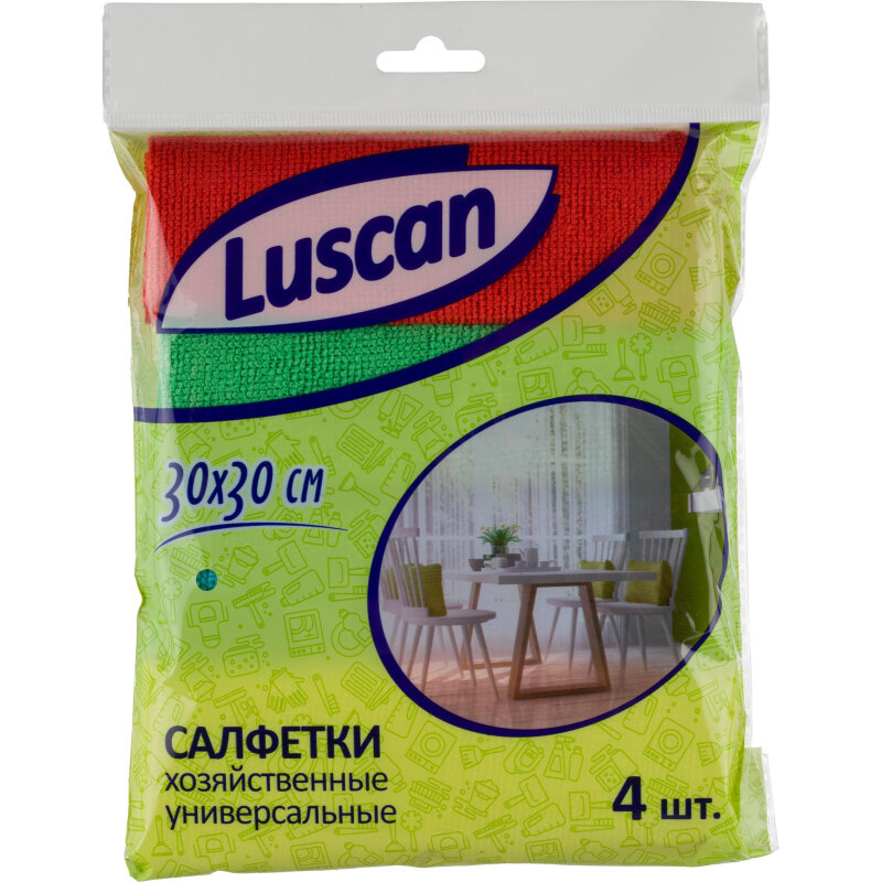 Салфетки хозяйственные Luscan из микрофибры универс 220г/м2 30х30см 4шт/уп - фотография № 2