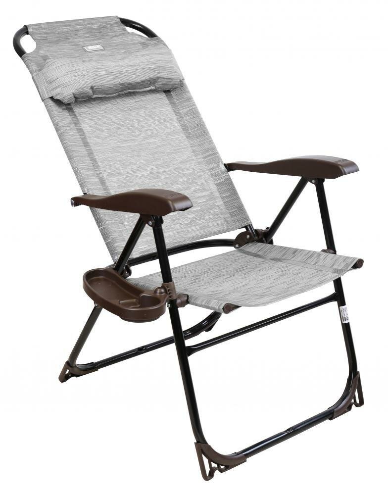 Кресло-шезлонг с подлокотниками и подушкой для шеи, складное с подстаканниками - фотография № 1