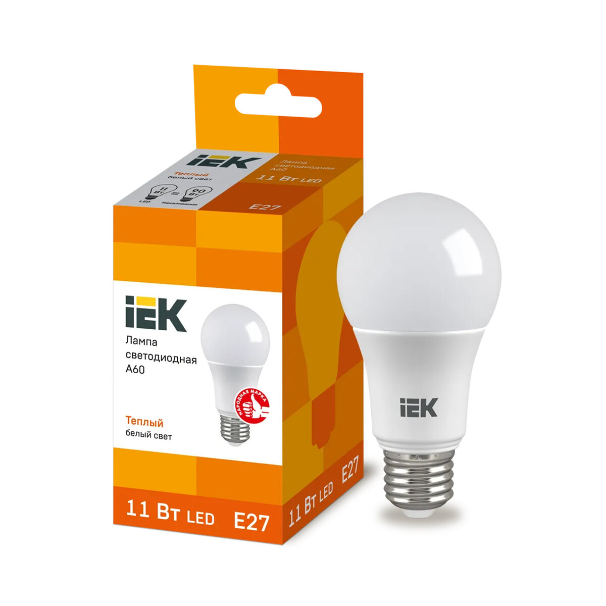 Лампа светодиодная LED IEK Шар, E27, A60, 11 Вт, 3000 K, теплый свет