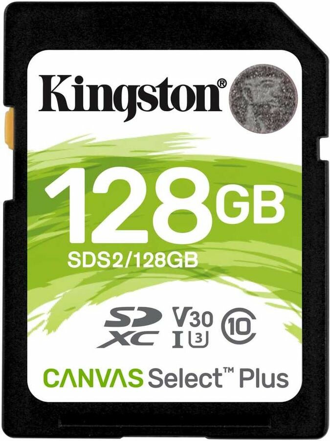 Карта памяти SDXC UHS-I U3 Kingston Canvas Select Plus 128 ГБ, 100 МБ/с, Class 10, SDS2/128GB, 1 шт., переходник без адаптера