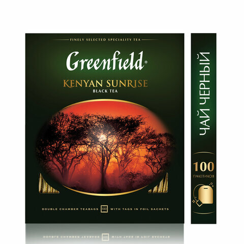 Чай GREENFIELD (Гринфилд) "Kenyan Sunrise" ("Рассвет в Кении"), комплект 30 шт., черный, 100 пакетиков в конвертах по 2 г, 0600-09 - фотография № 3
