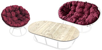 Комплект садовой мебели "Сан" без ротанга Белый / бордовая подушка M-Group