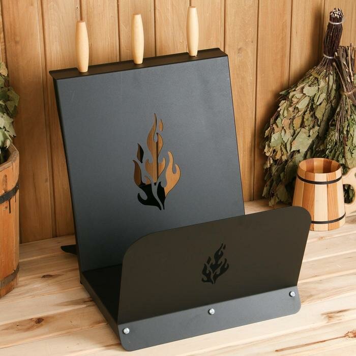 фото Каминный набор с дровницей 3 предмета (щетка, совок, кочерга) черный