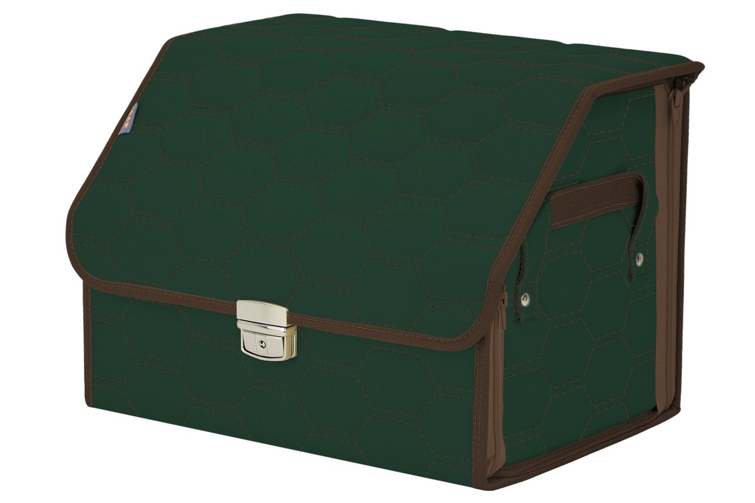 Органайзер-саквояж в багажник "Союз Премиум" (размер M). Цвет: зеленый с коричневой прострочкой Соты.