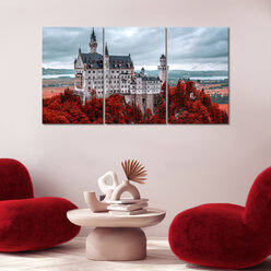 Модульная картина/Модульная картина на холсте/Модульная картина в спальню/Модульная картина в подарок - Замок в красных деревьях 90х50