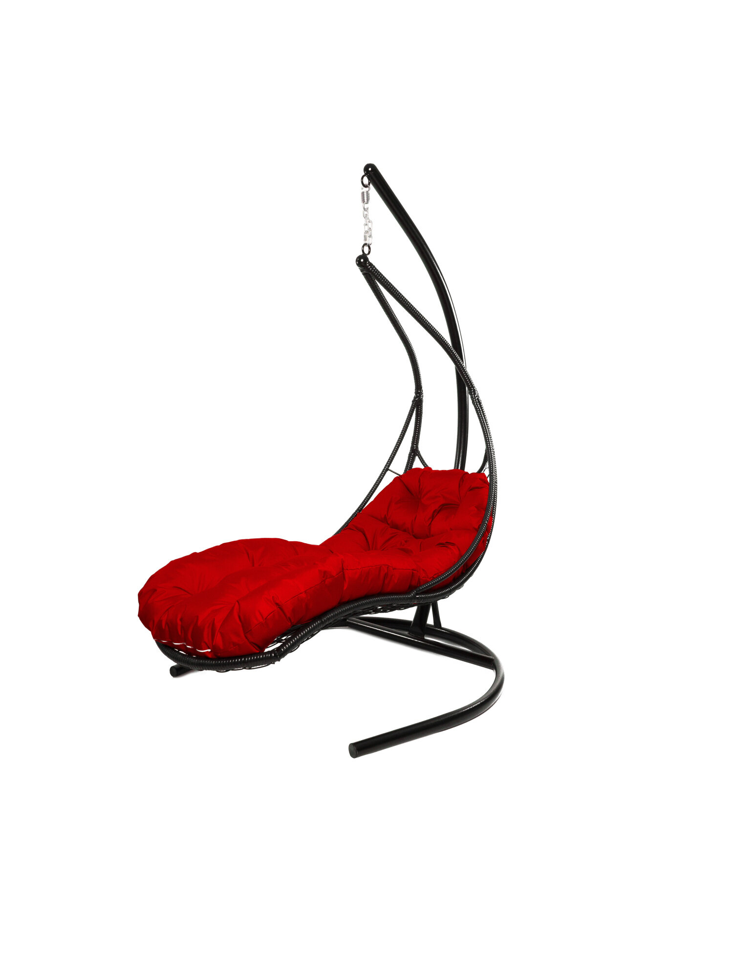Подвесное кресло M-group лежачее с ротангом черное красная подушка
