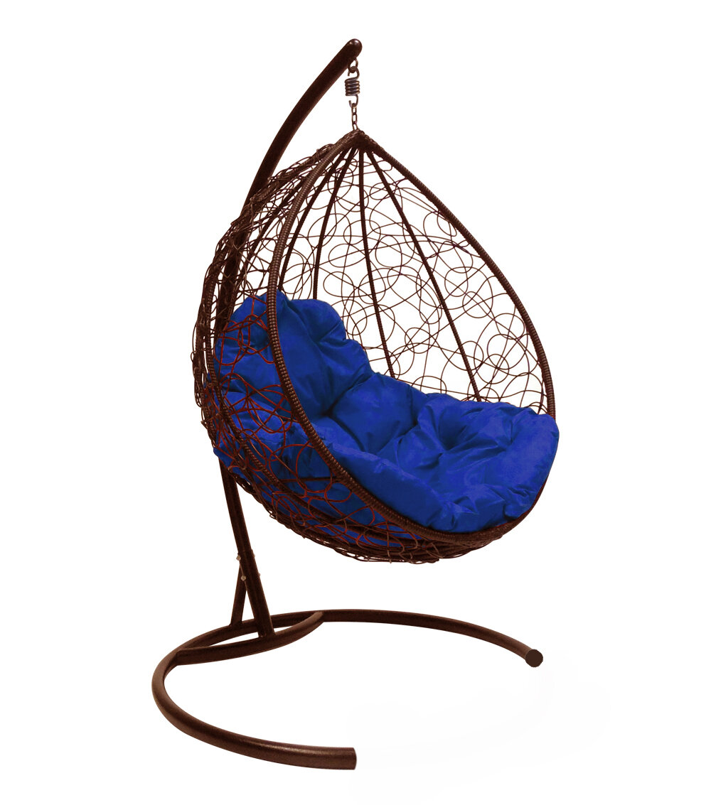 Подвесное кресло M-group капля с ротангом коричневое синяя подушка