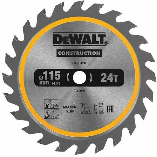 Пильный диск DEWALT DT20420 CONSTRUCTION 115 x 9.5 мм 20 ATB