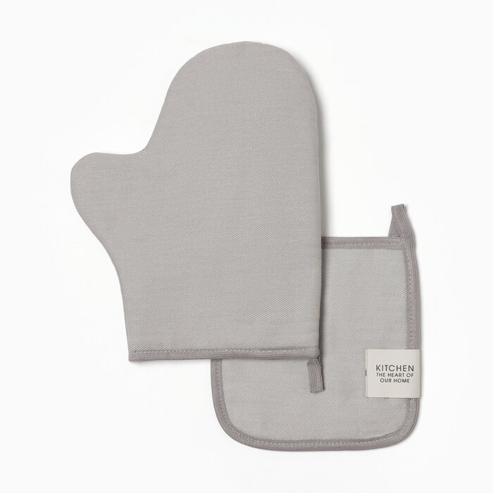 фото Набор кух. Этель Kitchen, цв. светло-серый, варежка-прихватка 18х29 см, прихватка 19х19 см,