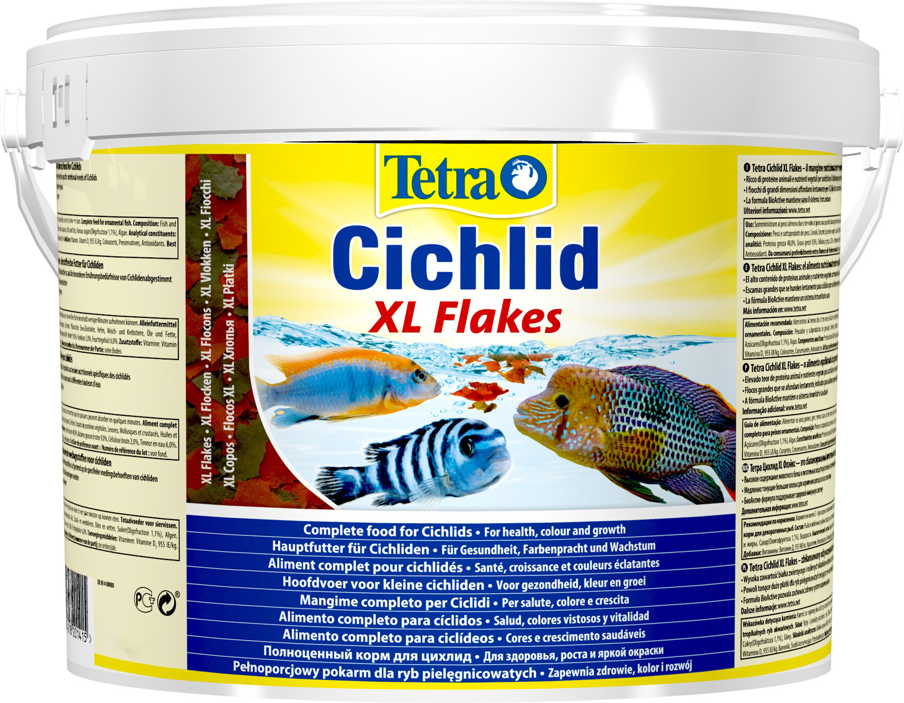 Tetra Cichlid XL корм для всех видов цихлид, крупные хлопья (ведро), 10 л