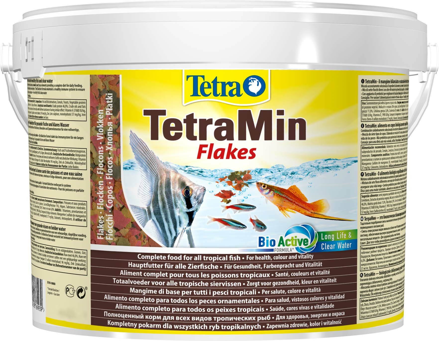 Tetra TetraMin корм для всех видов рыб Flakes в виде хлопьев (ведро), 10 л