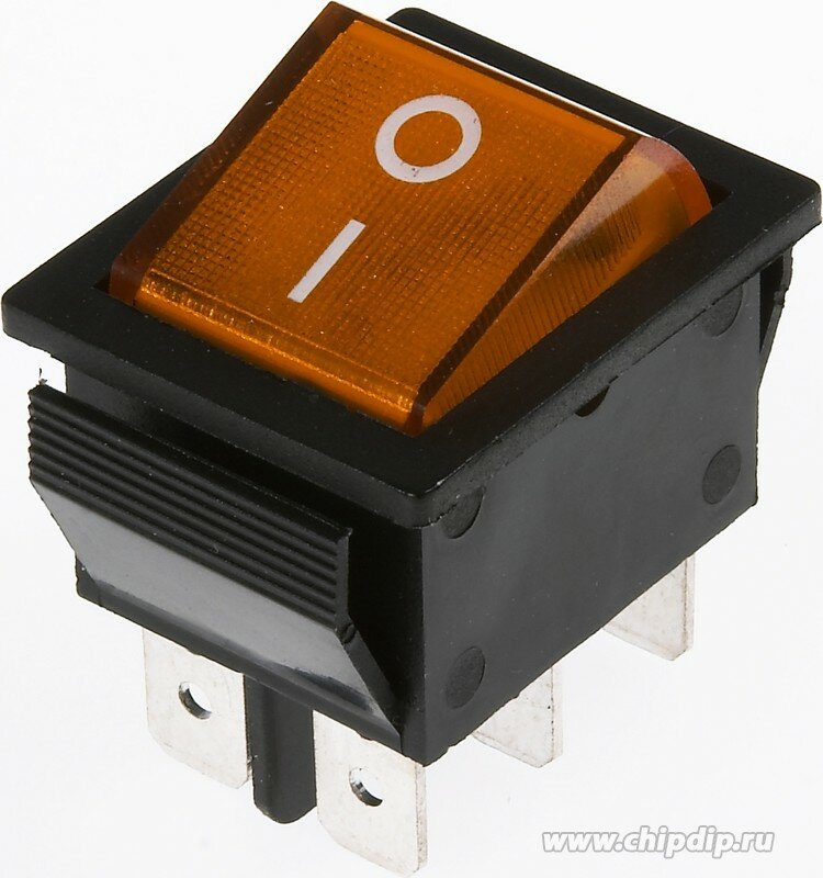 IRS-202-1A3 желтый, Переключатель с подсветкой ON-ON (15A 250VAC) DPDT 6P