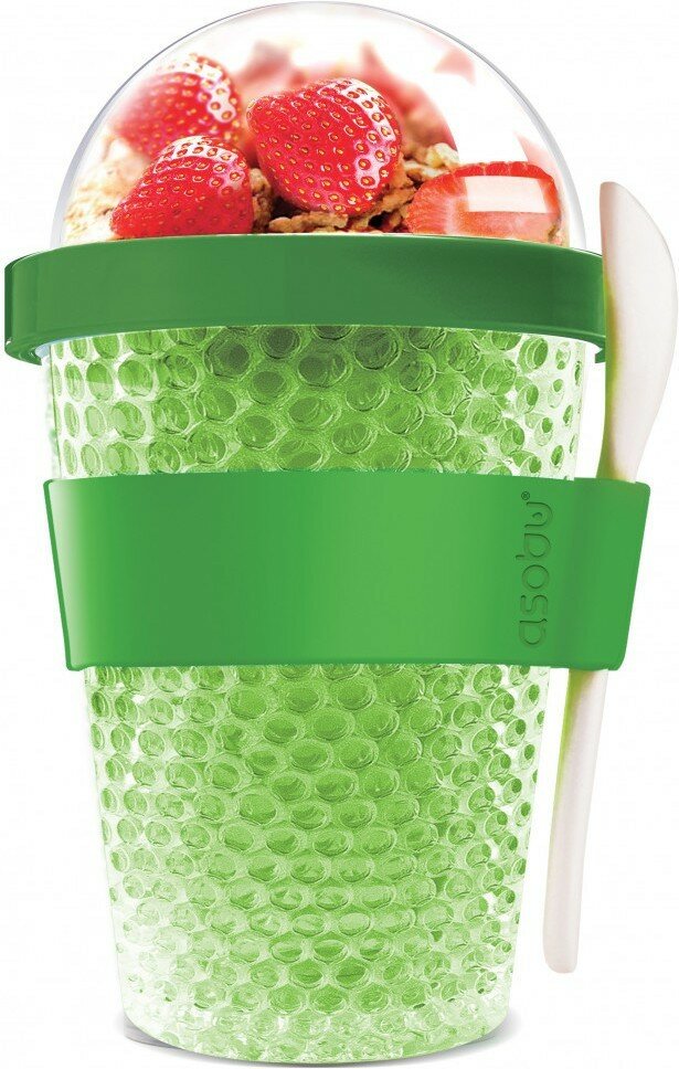 фото Контейнер для перекусов Asobu с гелем-хладагентом и отделением для топпинга 386 мл, зеленый