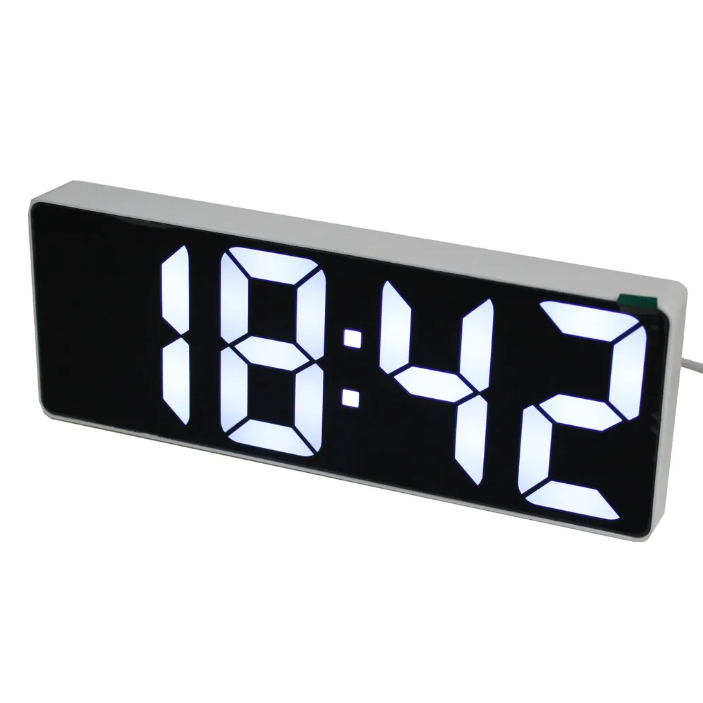 фото Электронные настольные часы с датчиком температуры, календарем и будильником / белый корпус - белые цифры