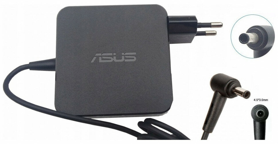 Зарядное устройство для ноутбука Asus P3540FA-BQ0937R, 19V - 3.42A, 65 Вт (Штекер: 4.5x3.0мм с иглой) Квадратный