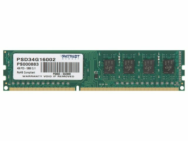 Модуль оперативной памяти Patriot Модуль оперативной памяти 4ГБ DDR3 SDRAM Patriot PSD34G16002 (PC12800, 1600МГц, CL11) (ret)