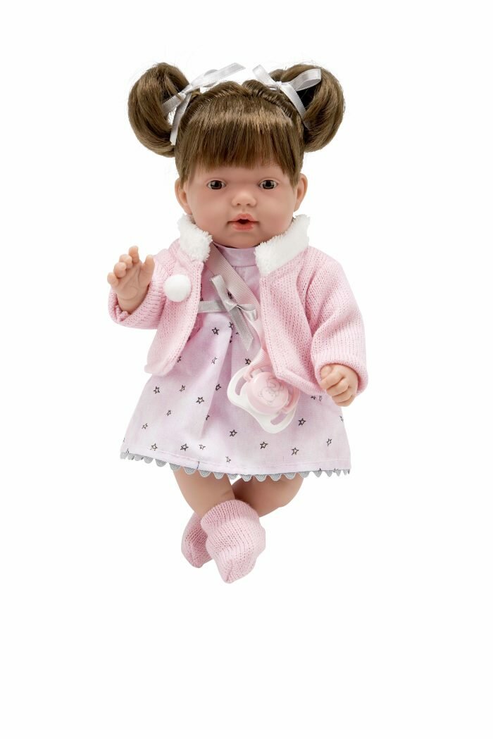 Arias ELEGANCE HANNE кукла мягкая с виниловыми конечностями, 28 см. Смеется. В розовой одежде, с соской.