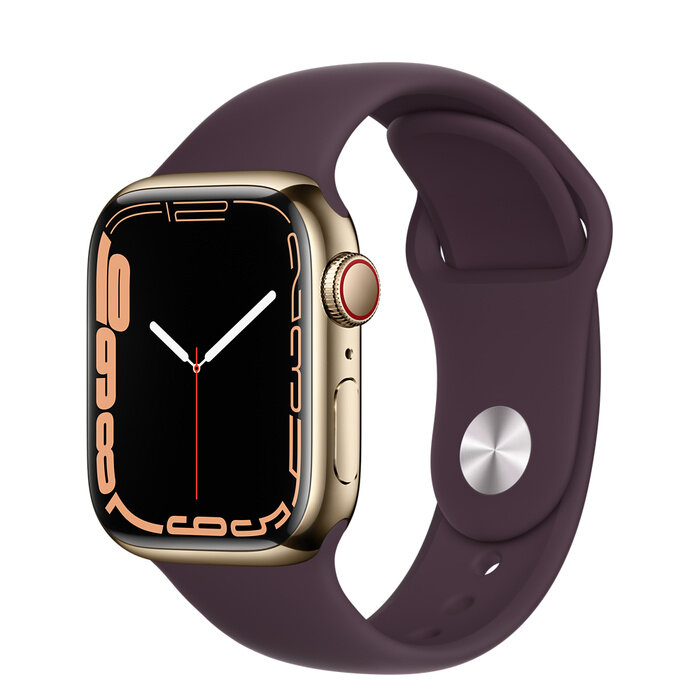 Умные часы Apple Watch Series 7 GPS + Cellular MKHY3FD/A 41мм Gold Stainless Steel Case with Dark Cherry Sport Band, золото/вишня