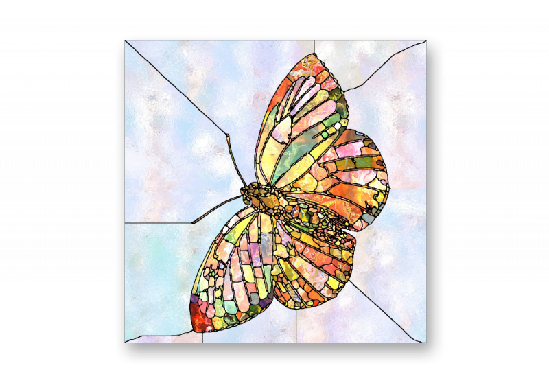 Картина на стекле | Diva Kartina | Арт Постеры. Витражная огненная бабочка | 40X40 см | Интерьерный постер