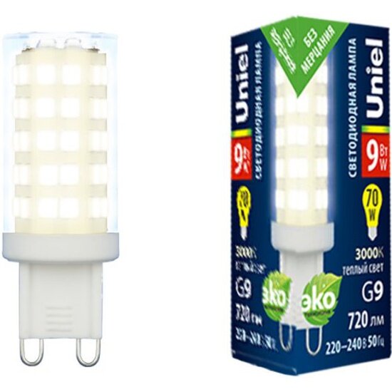 Светодиодная лампа Uniel LED-JCD-9W/3000K/G9/CL GLZ09TR