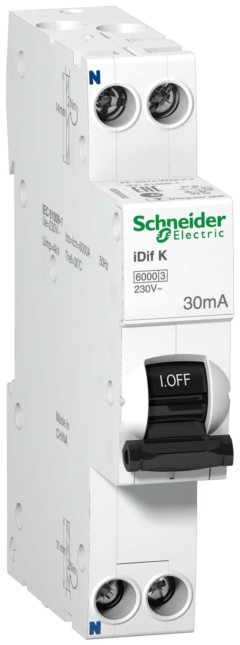 Автомат дифференциальный 25А 1P+N 30 мА тип C AC 6кА iDif K Acti 9 (Schneider Electric), арт. A9D63625