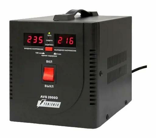 Stabilizer POWERMAN AVS 2000D, step-type regulator, digital indicators of voltage levels, 2000VA, 14