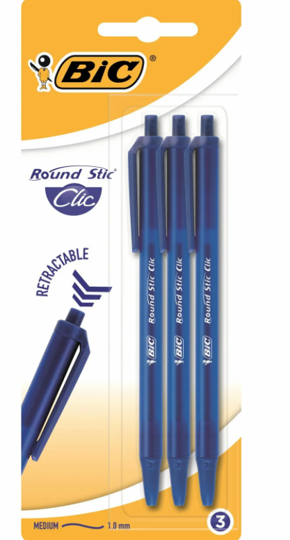 Bic Ручка шариковая Round Stic Clic синяя 3шт